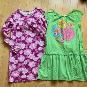 Two Hanna Andersson Floral and Green Kids Dresses size 12